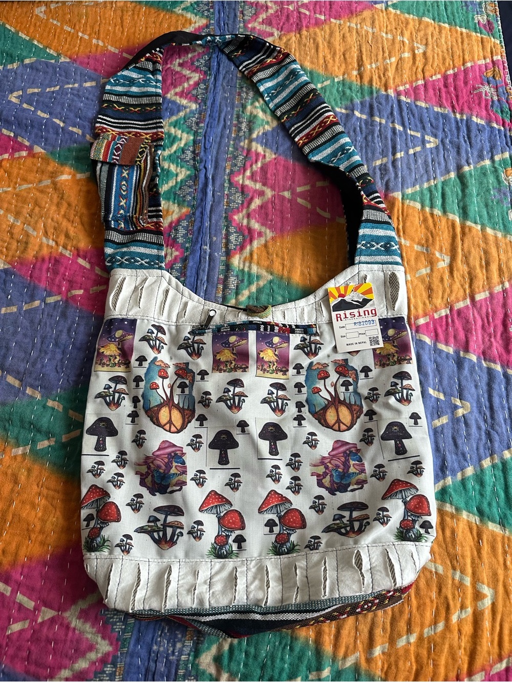 White Mushroom Print Crossbody Bag
